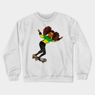 Jamaica jumper skateboarding girl- manga anime Jamaican girl on a skateboard wearing jumper with the  colours of Jamaican flag in black green and yellow Crewneck Sweatshirt